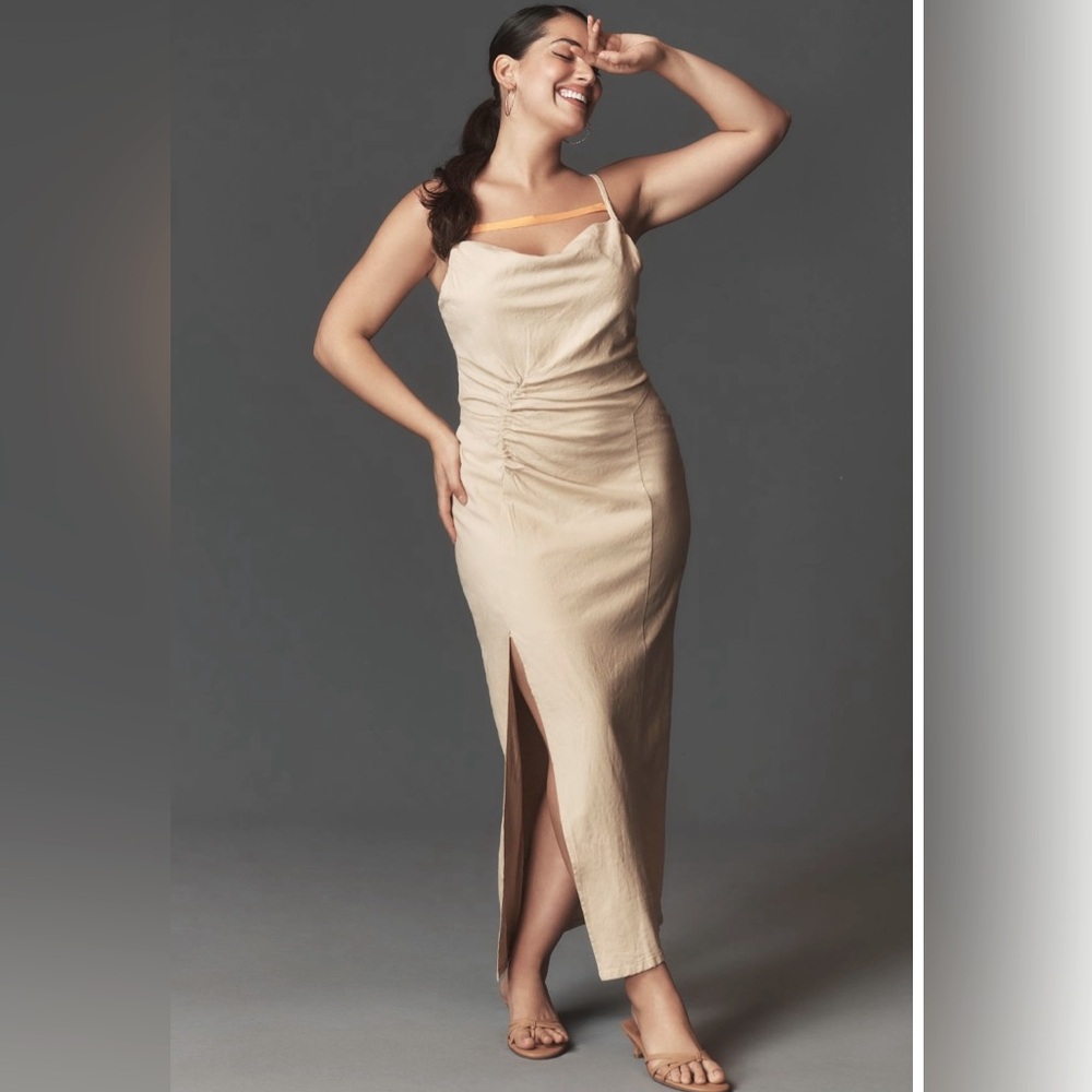 ANTHROPOLOGIE Ruched Slim Midi Dress